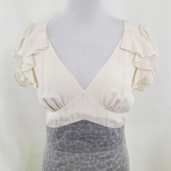 Rebecca Taylor sheath dress ivory silk gray leopard linen Office Women's size 4 - Picture 2 of 7